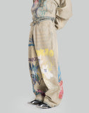 BUMPY GRAFFITI PRINT REVERSIBLE FABRIC ASYMMETRICAL DENIM