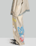 BUMPY GRAFFITI PRINT REVERSIBLE FABRIC ASYMMETRICAL DENIM