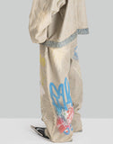 BUMPY GRAFFITI PRINT REVERSIBLE FABRIC ASYMMETRICAL DENIM