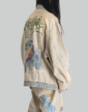 BUMPY GRAFFITI PRINT REVERSIBLE FABRIC OVERSIZED DENIM JACKET - 082plus