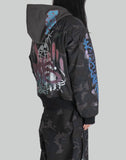 BUMPY GRAFFITI PRINT SIDE POCKET HOODED ZIP JACKET