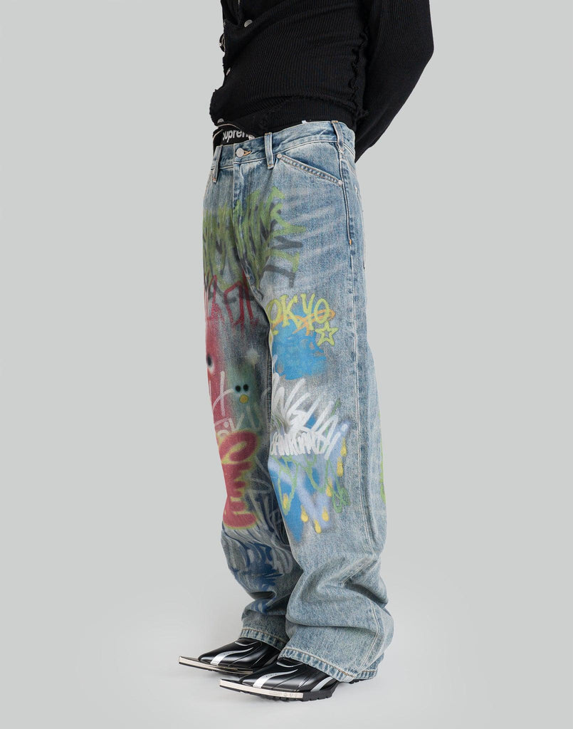 パンツ SANKUANZ 25SS denim pants 25SS】SANKUANZ サンクアンズ / BUMPY GRAFFITI PRINT WASHED STRAIGHT