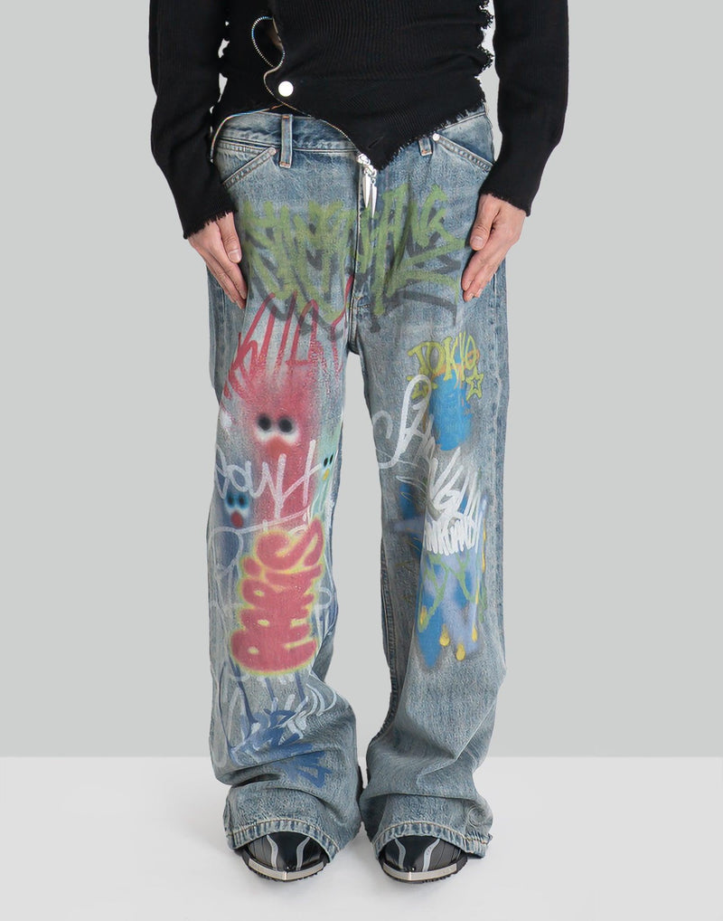 SANKUANZ - BUMPY GRAFFITI PRINT WASHED STRAIGHT JEANS - 082plus