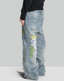 BUMPY GRAFFITI PRINT WASHED STRAIGHT JEANS