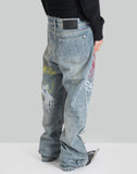 BUMPY GRAFFITI PRINT WASHED STRAIGHT JEANS