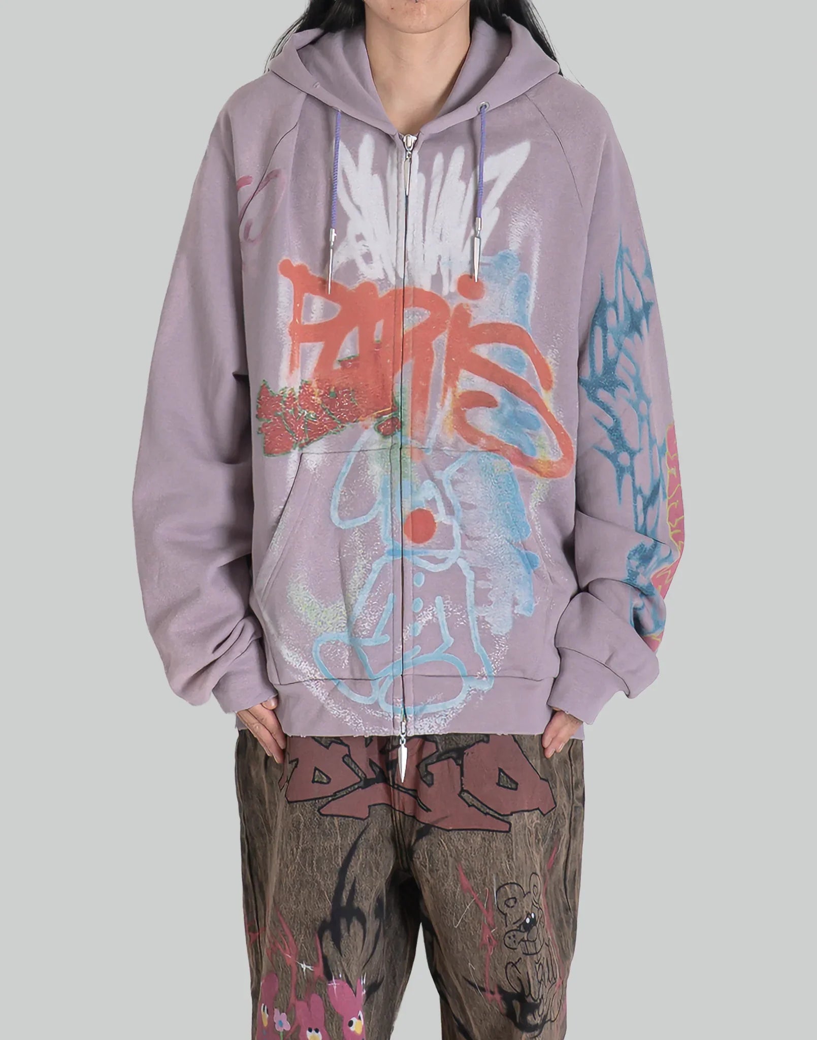SANKUANZ BUMPY GRAFFITI ZIP-UP HOODIE - Violet – 082plus