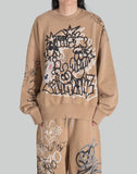 BUMPY GRAFFITI PRINT BLEACHED CREWNECK SWEATSHIRT - 082plus