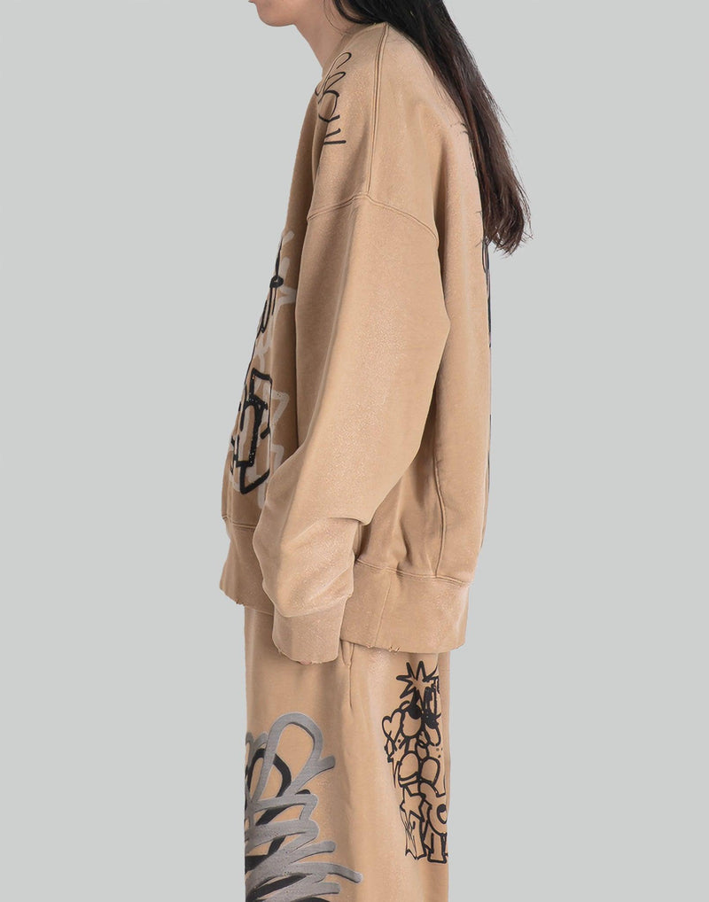 SANKUANZ - BUMPY GRAFFITI PRINT BLEACHED CREWNECK SWEATSHIRT - 082plus