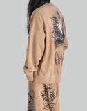 BUMPY GRAFFITI PRINT BLEACHED CREWNECK SWEATSHIRT - 082plus
