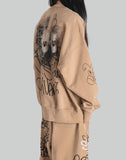BUMPY GRAFFITI PRINT BLEACHED CREWNECK SWEATSHIRT - 082plus