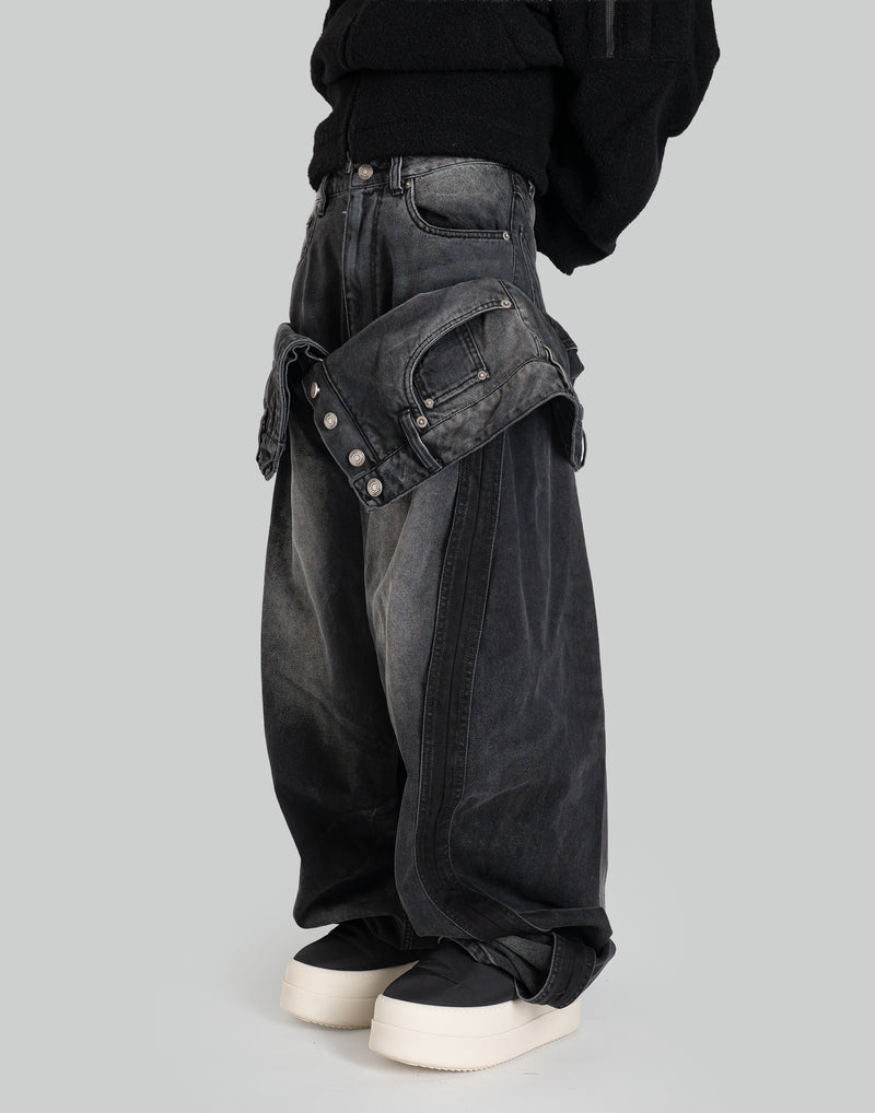 [Runway] Black Denim Front Full Layered Pants