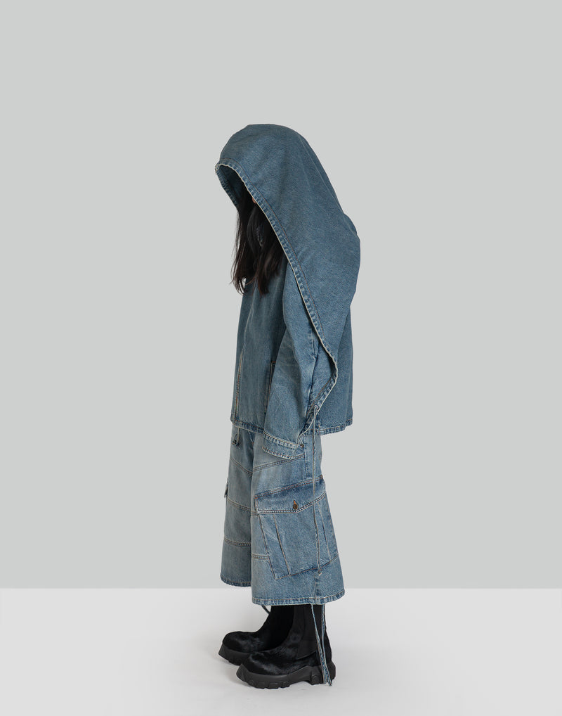 EgonLab - CONVERTIBLE HOODED DENIM JACKET - 082plus