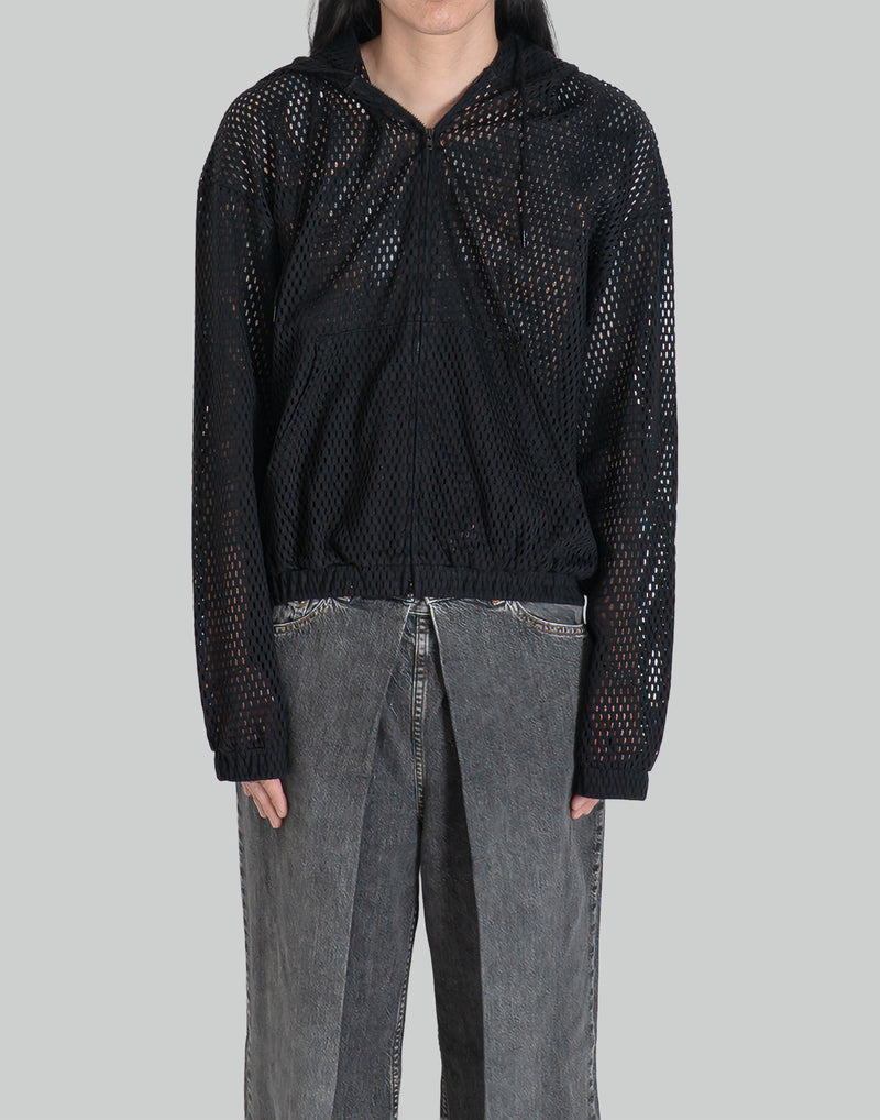 COTTON MESH ZIP-UP HOODIE
