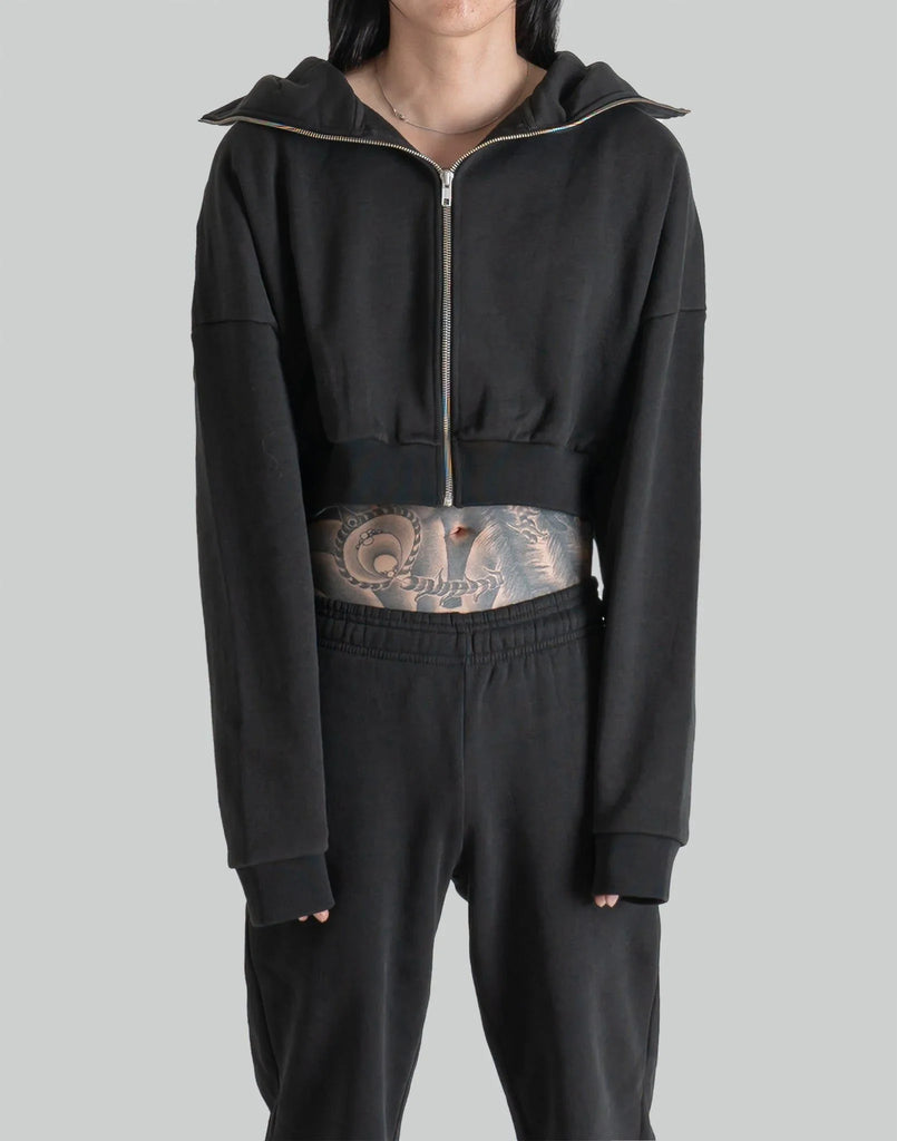 トップス entire studious CROPP ED FULL ZIP XL Entire Studios – Cropped Full Zip Washed Black