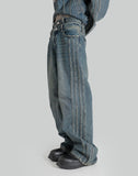 DENIM SEAMING DOUBLE WAIST PANTS