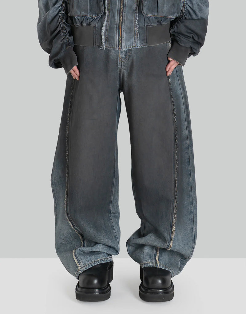 FENG CHEN WANG - DOUBLE WAIST GRADIENT INDIGO DENIM TROUSERS - 082plus