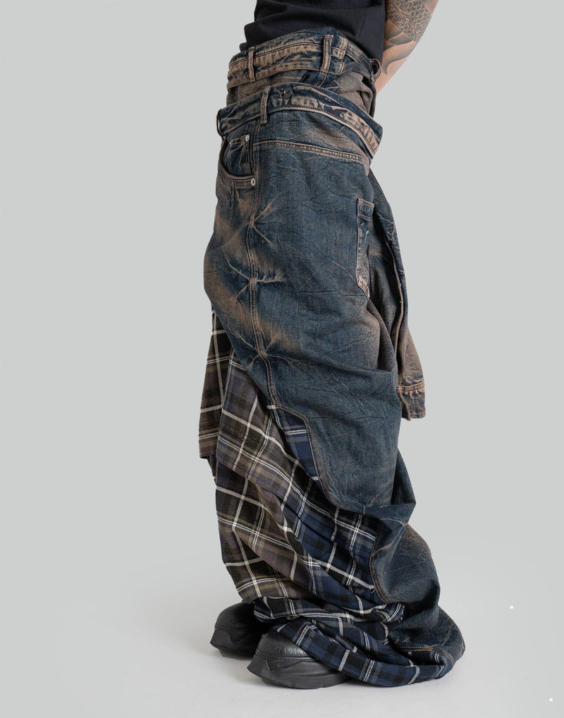 Juun.J - [Runway] Denim Sleeve Tie Check Pants - 082plus