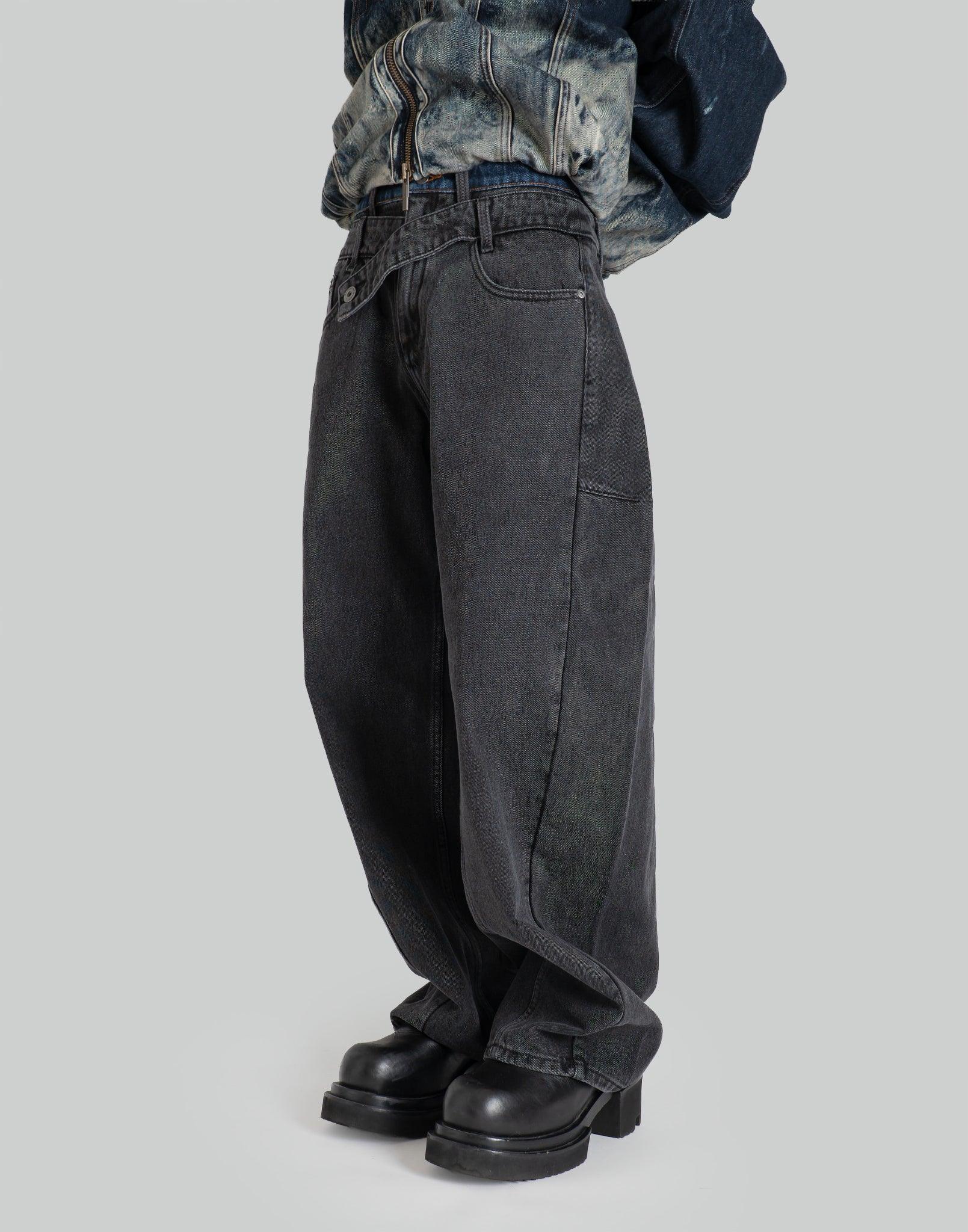 FENG CHEN WANG Double Waistband Curved Sean Jeans - Black – 082plus