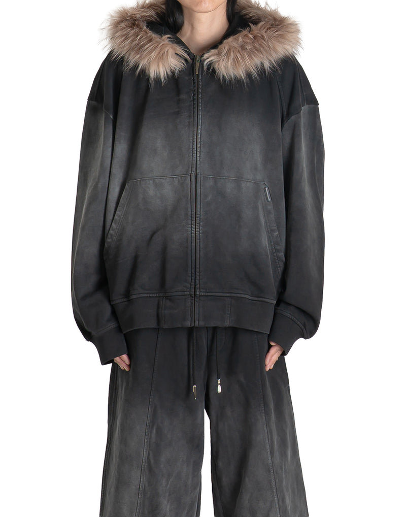 FENG CHEN WANG - FUR-TRIM ZIP-UP HOODIE - 082plus