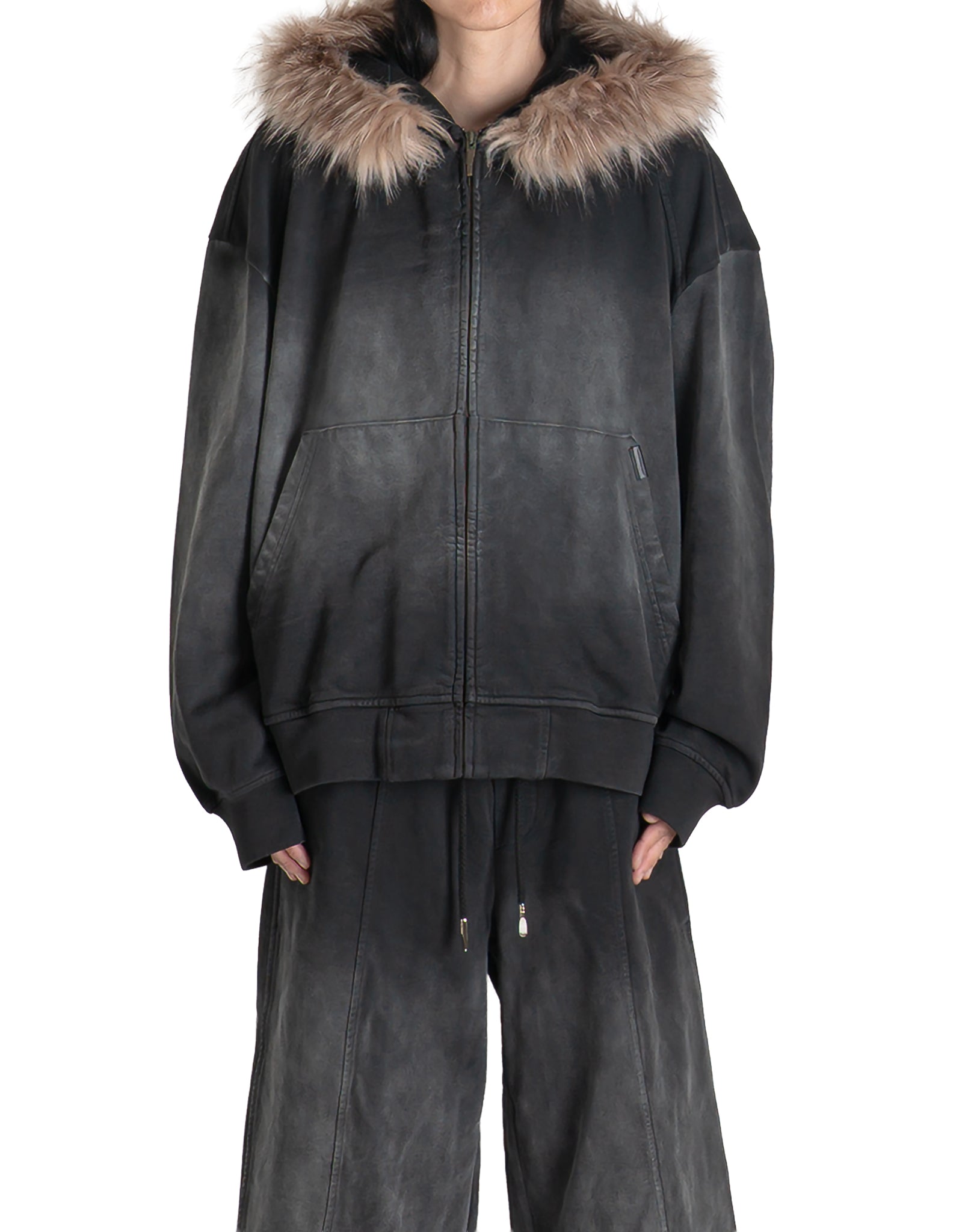 FENG CHEN WANG - FUR-TRIM ZIP-UP HOODIE - 082plus