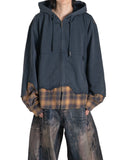 FENG CHEN WANG - PLAID-PANEL ZIP-UP HOODIE - 082plus