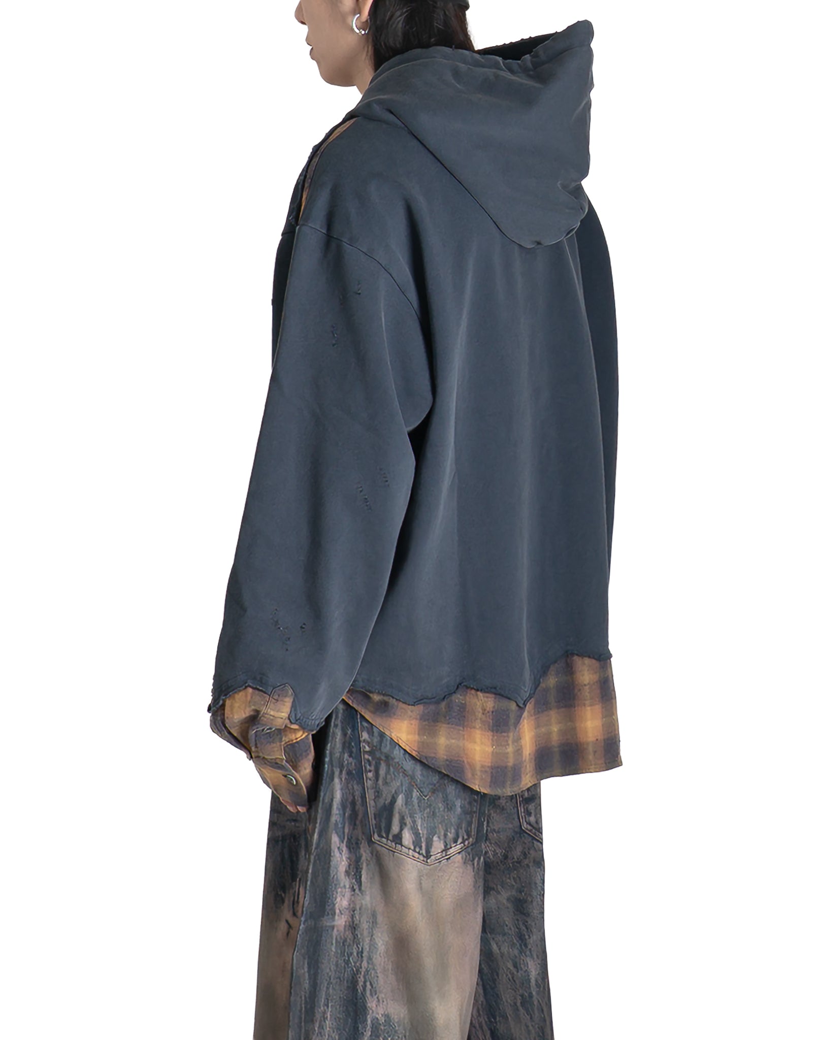 FENG CHEN WANG - PLAID-PANEL ZIP-UP HOODIE - 082plus