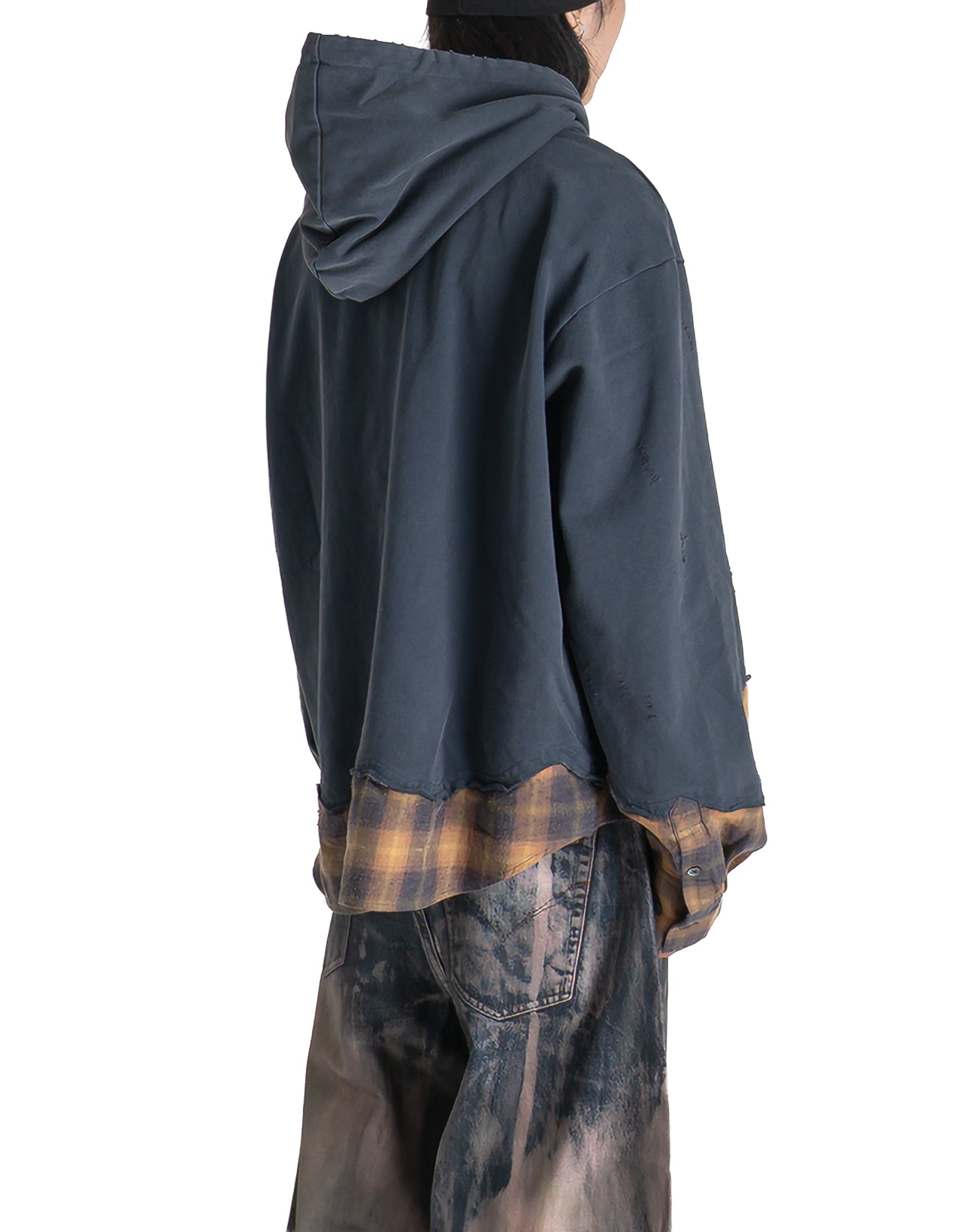 FENG CHEN WANG - PLAID-PANEL ZIP-UP HOODIE - 082plus
