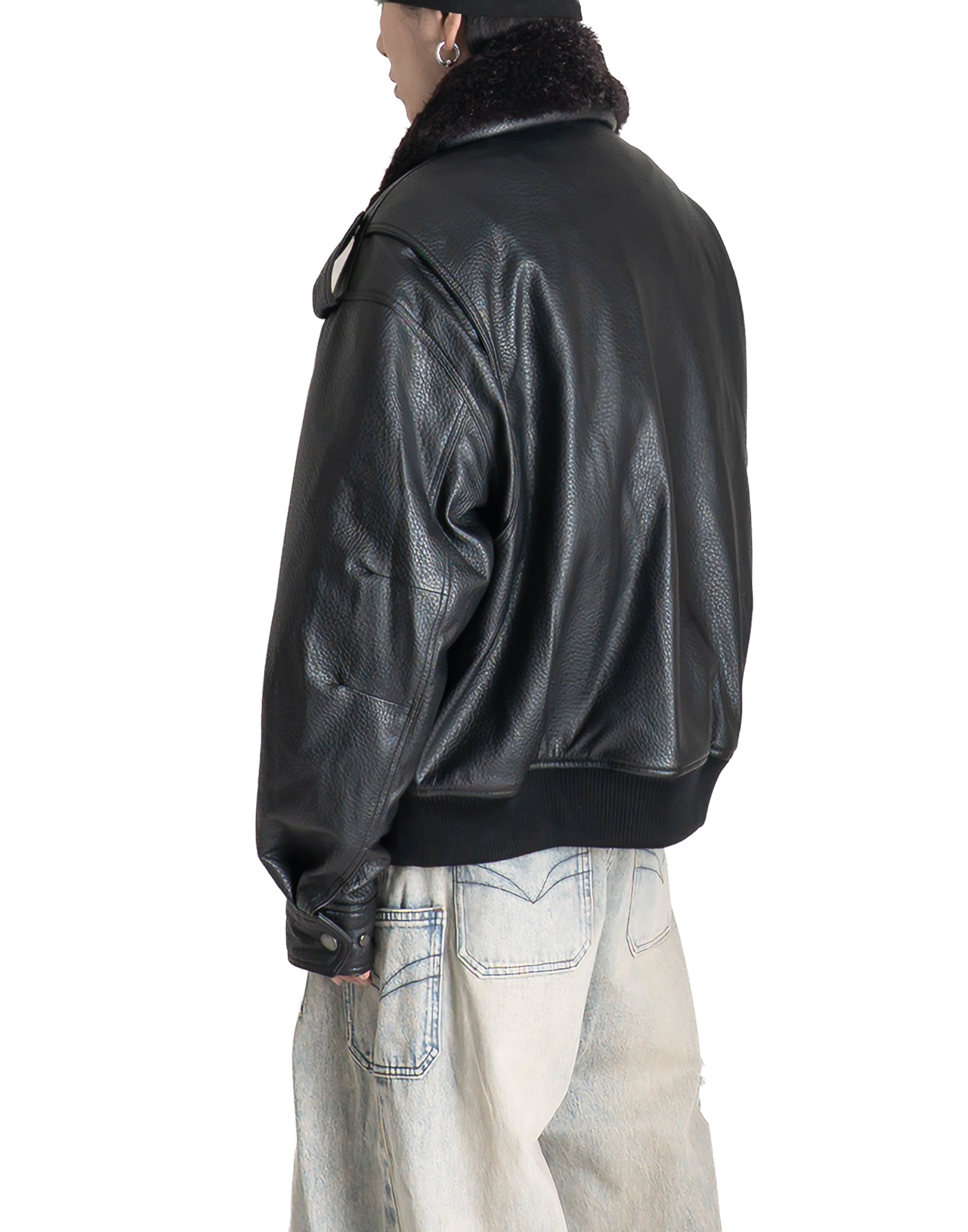 FENG CHEN WANG - OVERSIZED PU JACKET WITH FUR COLLAR - 082plus