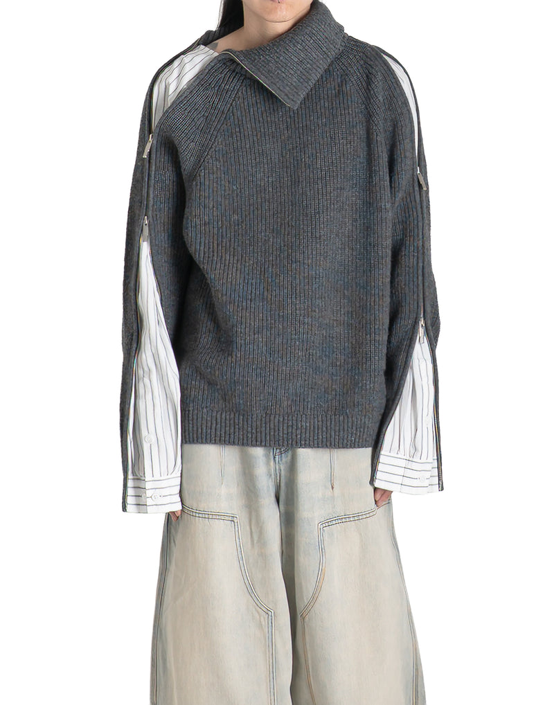 FENG CHEN WANG - DECONSTRUCTED SHIRT FABRIC SWEATER WITH PATCHWORK - 082plus