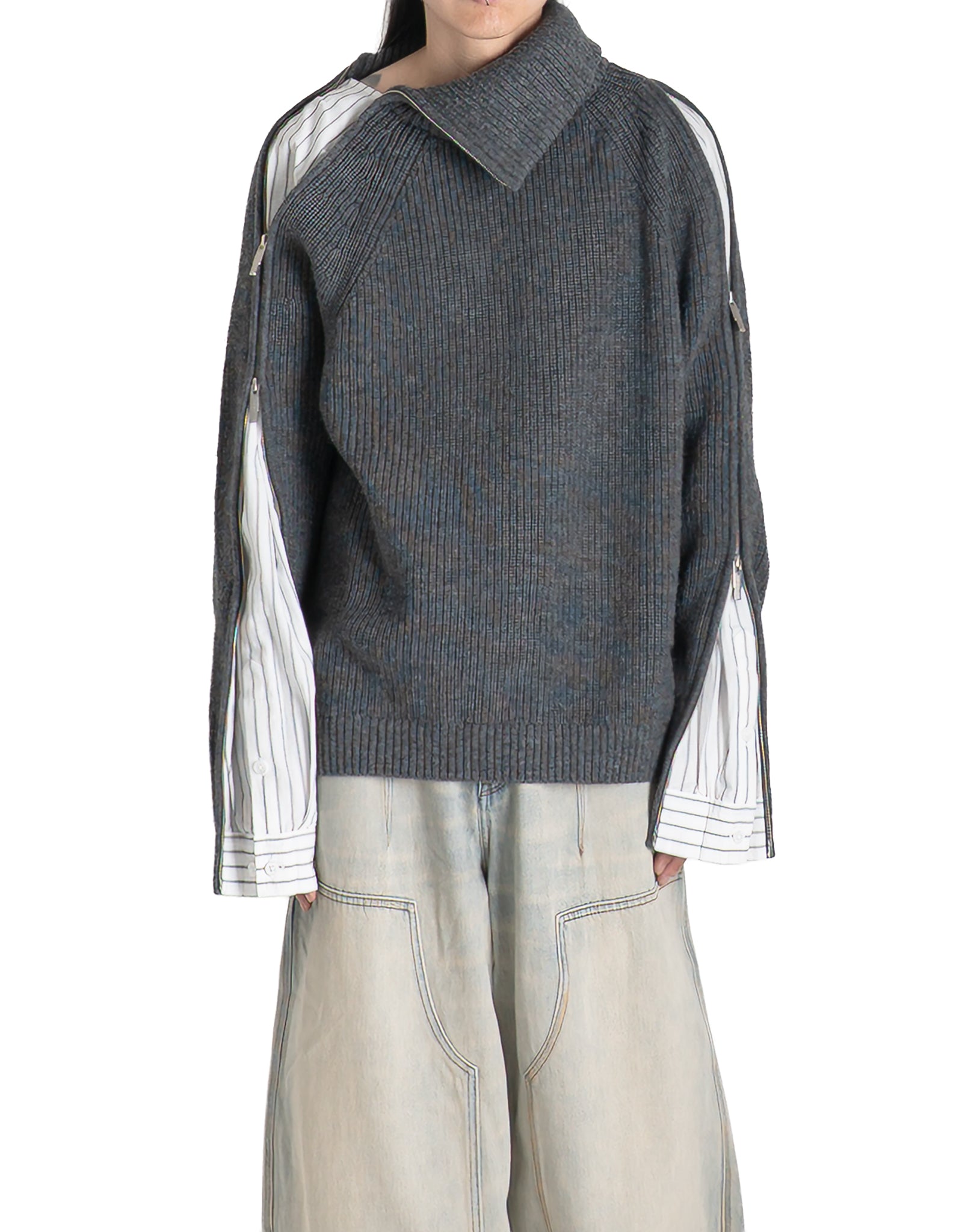 FENG CHEN WANG - DECONSTRUCTED SHIRT FABRIC SWEATER WITH PATCHWORK - 082plus