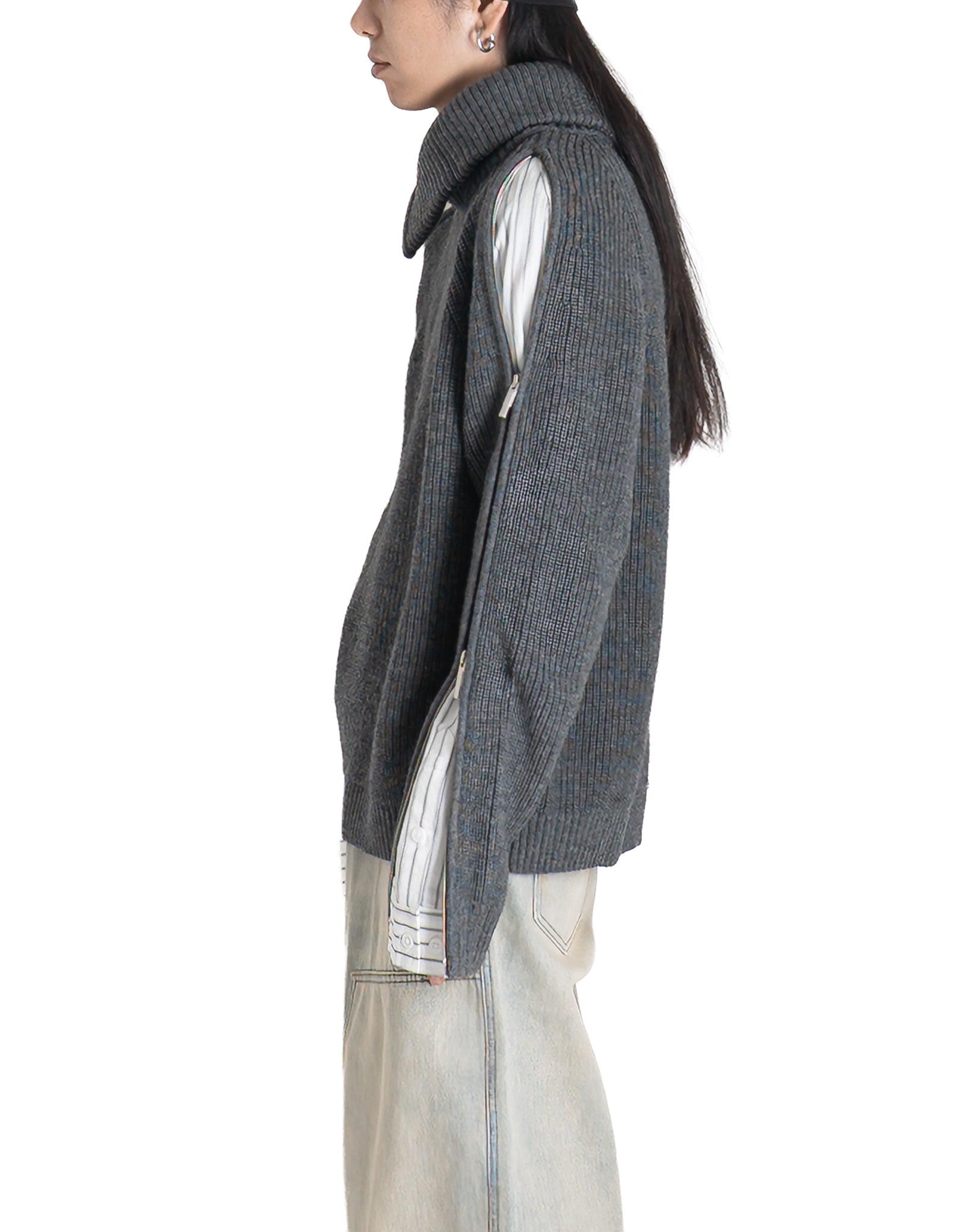 FENG CHEN WANG - DECONSTRUCTED SHIRT FABRIC SWEATER WITH PATCHWORK - 082plus