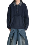 FENG CHEN WANG - CABLE-KNIT POLO SHIRT WITH RAW HEM AND PATCHWORK - 082plus