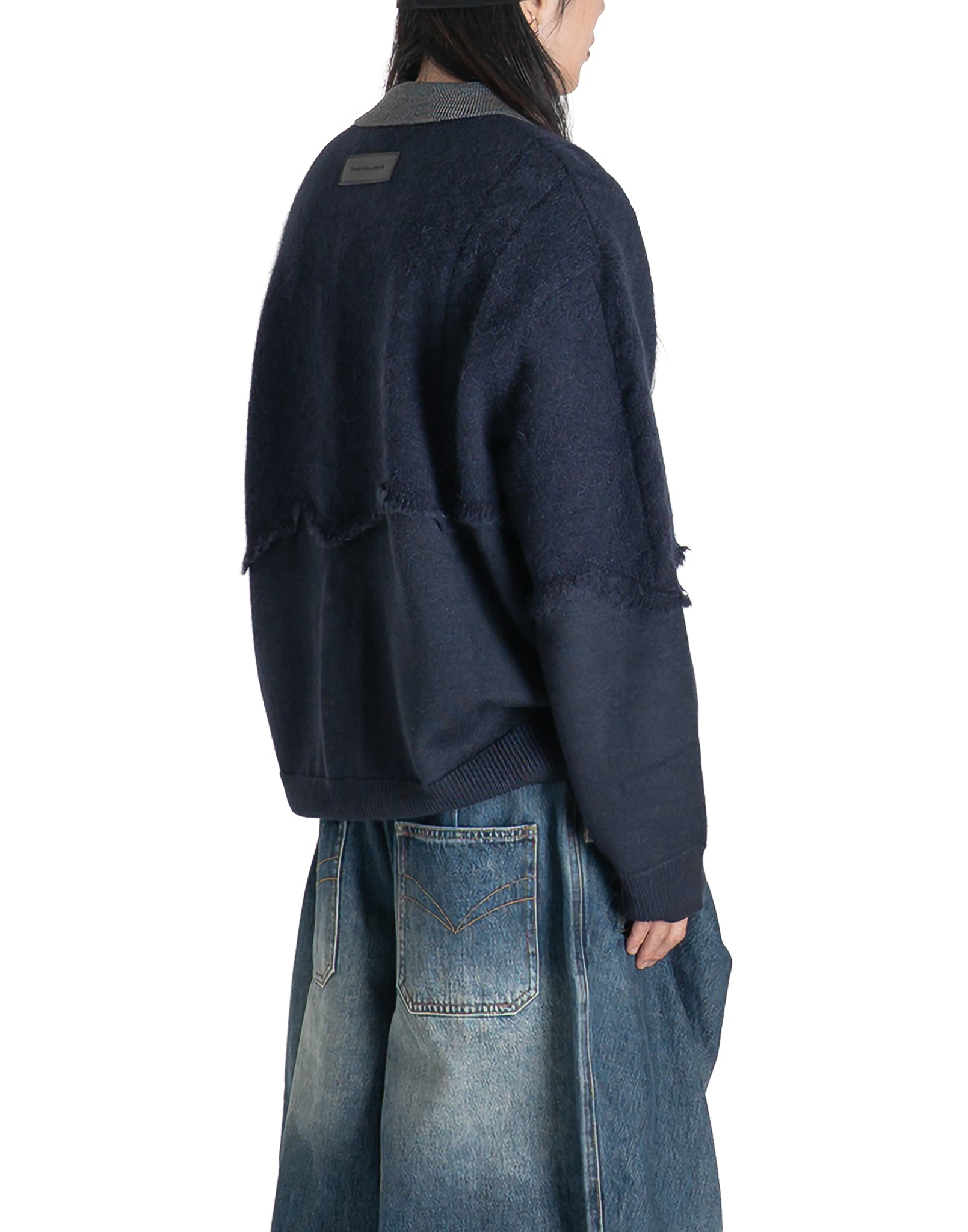 FENG CHEN WANG - CABLE-KNIT POLO SHIRT WITH RAW HEM AND PATCHWORK - 082plus