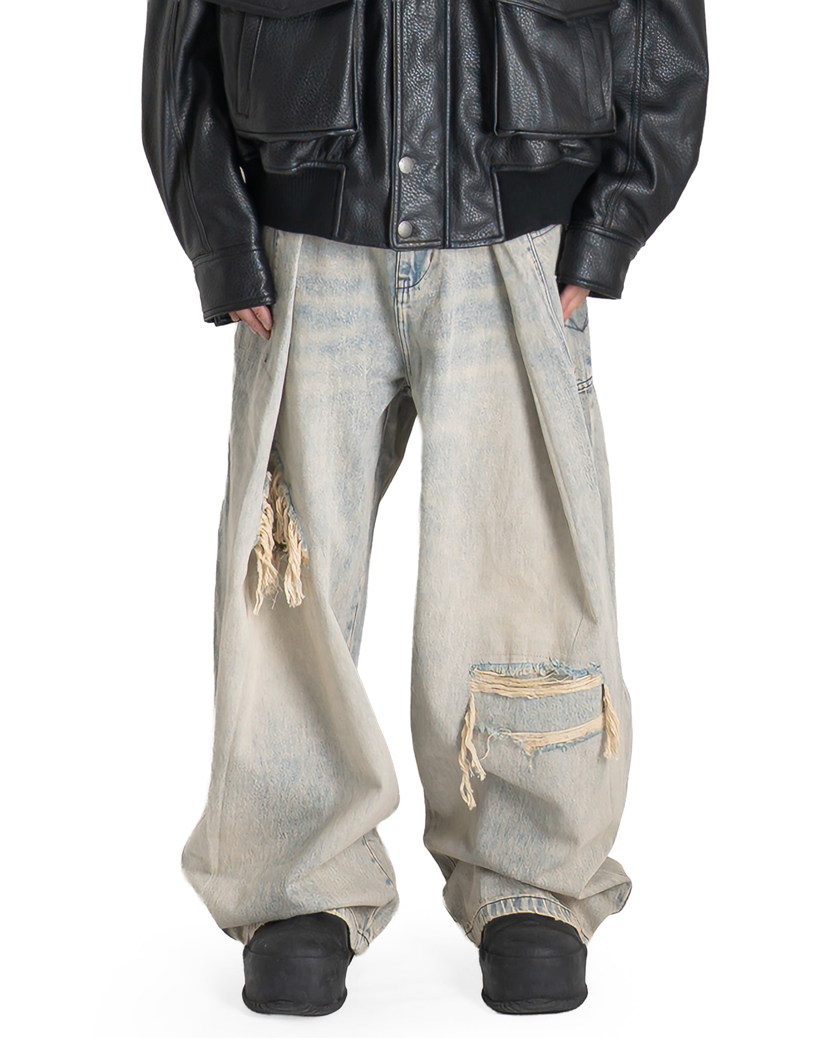 FENG CHEN WANG - DECONSTRUCTED DENIM PANTS - 082plus