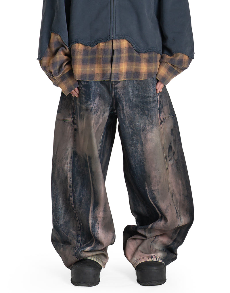 FENG CHEN WANG - ARTISTICALLY TIE-DYED COATED DENIM PANTS - 082plus