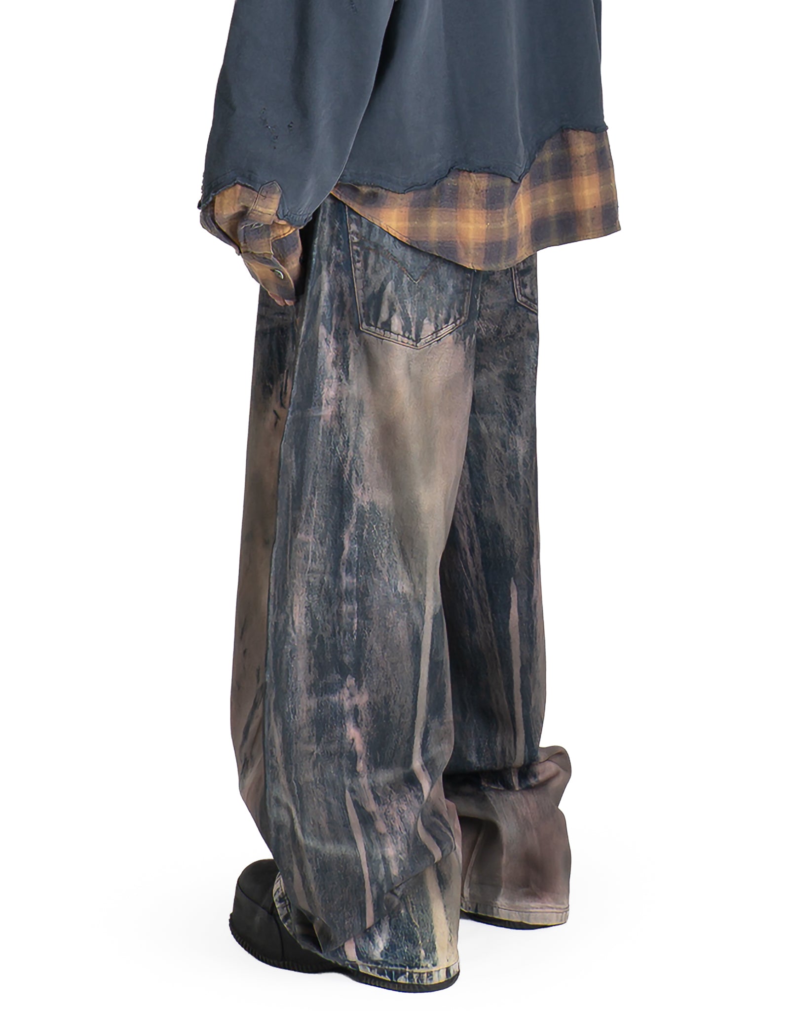 FENG CHEN WANG - ARTISTICALLY TIE-DYED COATED DENIM PANTS - 082plus