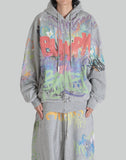 GRAFFITI PRINT ZIP HOODIE