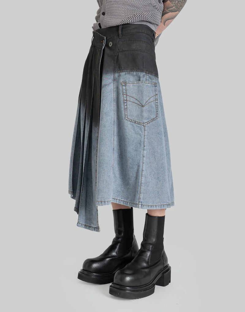 FENG CHEN WANG - INDIGO GRADIENT PLEATED DENIM SKIRT - 082plus
