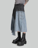 INDIGO GRADIENT PLEATED DENIM SKIRT
