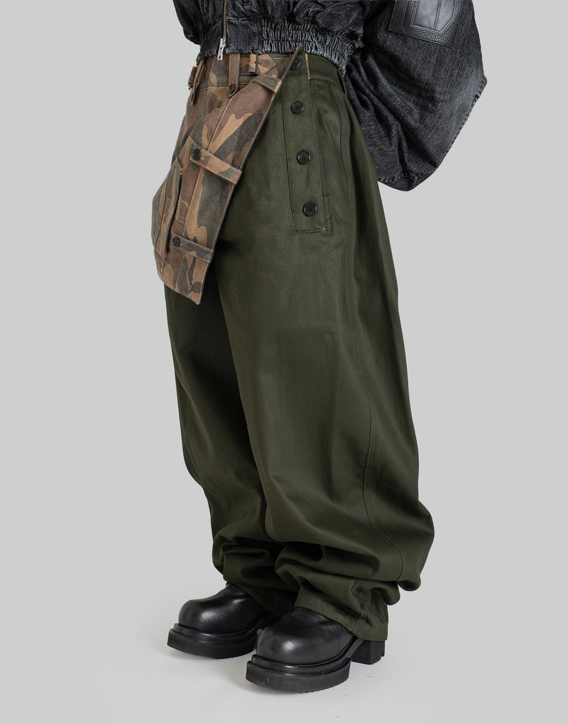 [Runway] CAMOUFLAGE FRONT LARERED KHAKI COTTON PANTS