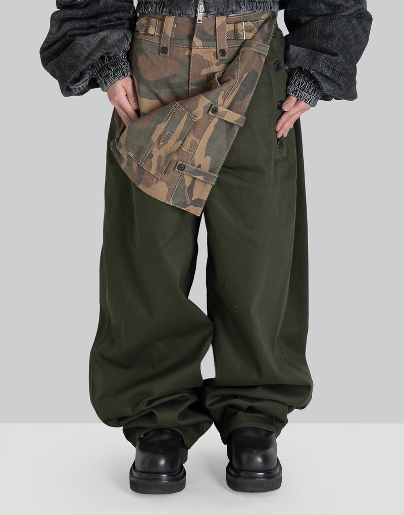 [Runway] CAMOUFLAGE FRONT LARERED KHAKI COTTON PANTS