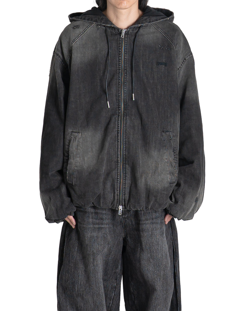 Juun.J - DISTRESSED HOLE DENIM ZIPUP HOODIE - 082plus