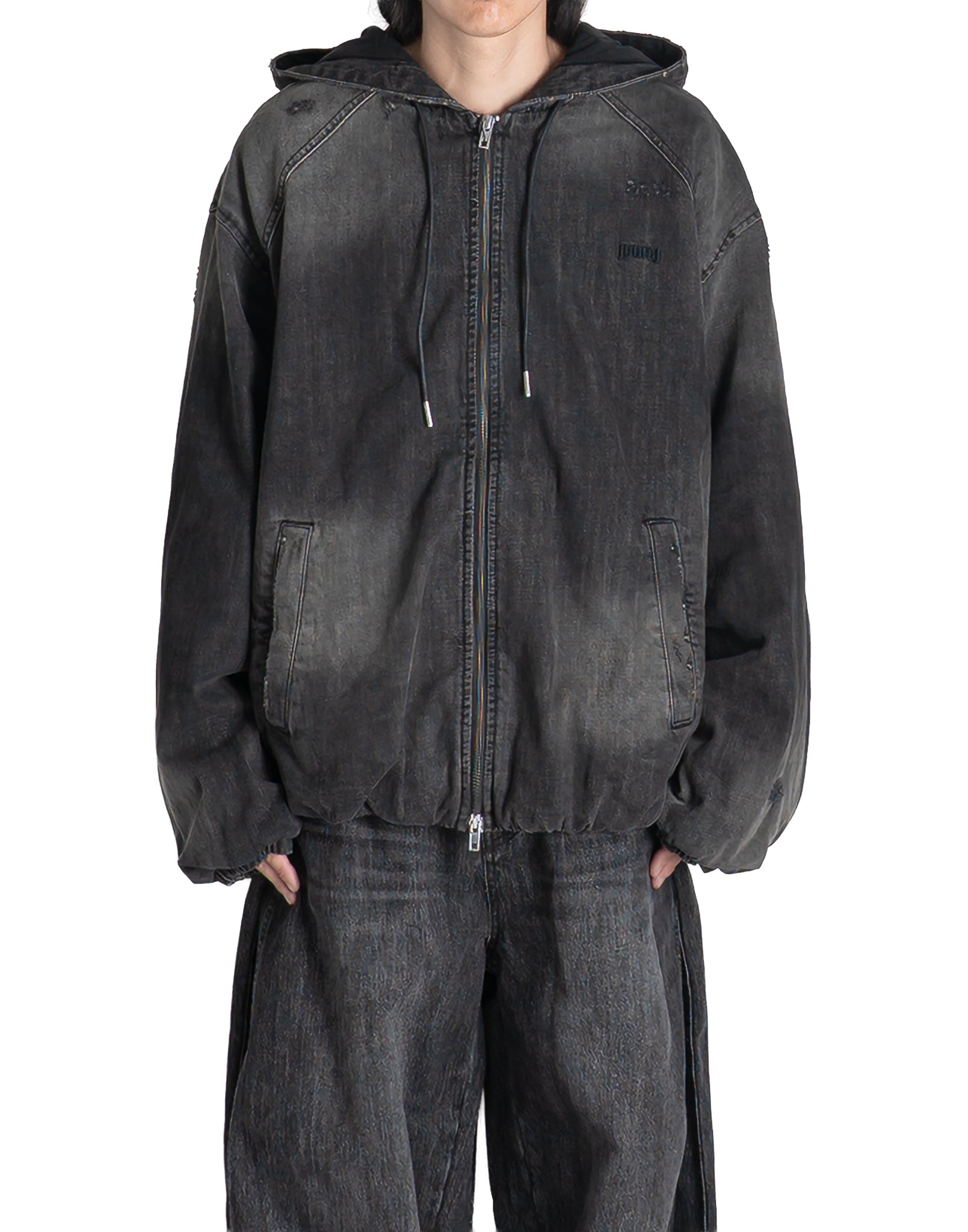 Juun.J - DISTRESSED HOLE DENIM ZIPUP HOODIE - 082plus