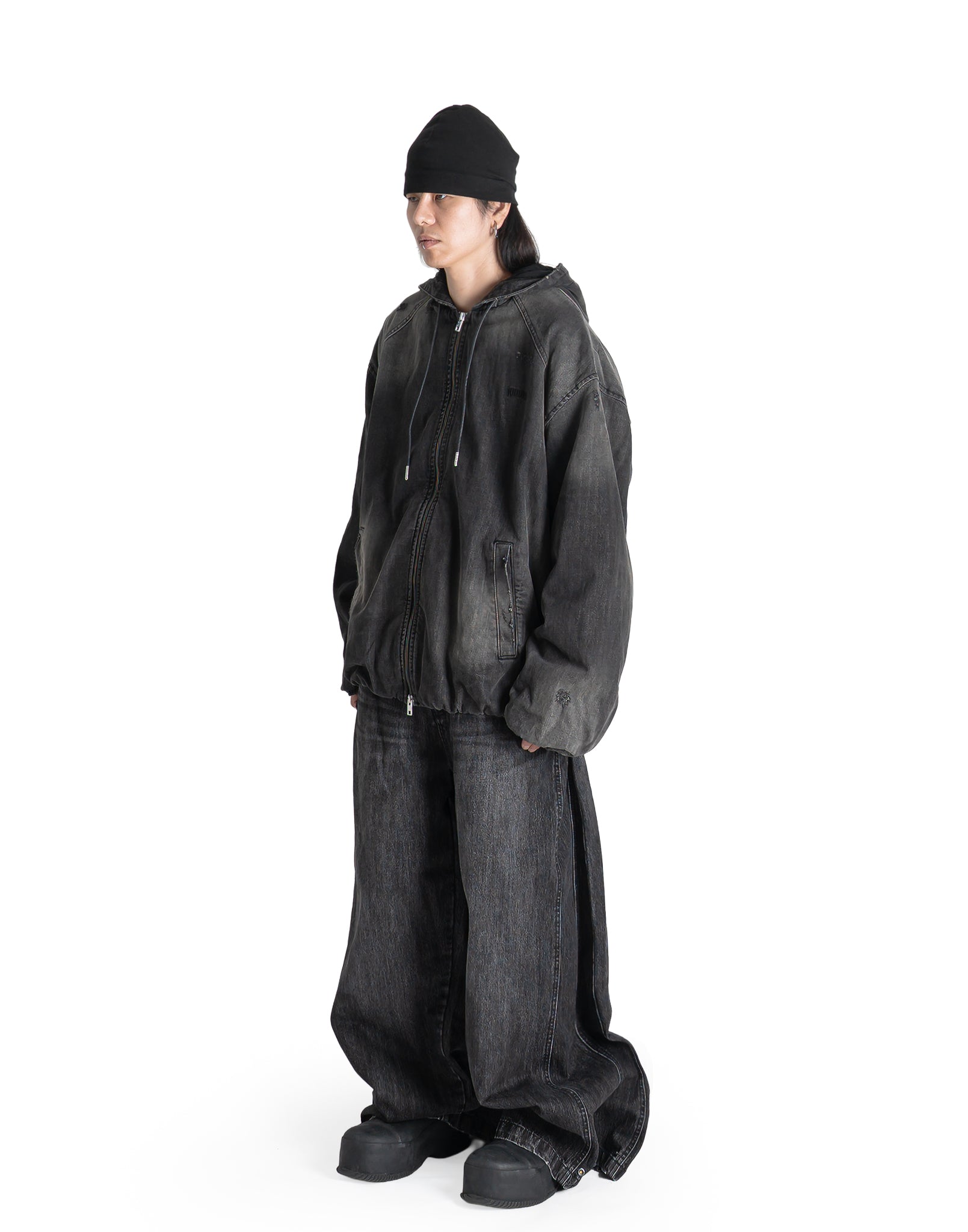 Juun.J - DISTRESSED HOLE DENIM ZIPUP HOODIE - 082plus