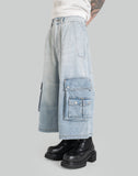 OVERSIZED MID LENGTH DENIM CARGO TROUSERS