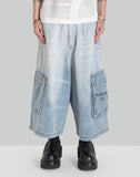 FENG CHEN WANG - OVERSIZED MID LENGTH DENIM CARGO TROUSERS - 082plus