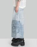 FENG CHEN WANG - OVERSIZED MID LENGTH DENIM CARGO TROUSERS - 082plus