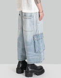 FENG CHEN WANG - OVERSIZED MID LENGTH DENIM CARGO TROUSERS - 082plus