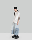 FENG CHEN WANG - OVERSIZED MID LENGTH DENIM CARGO TROUSERS - 082plus