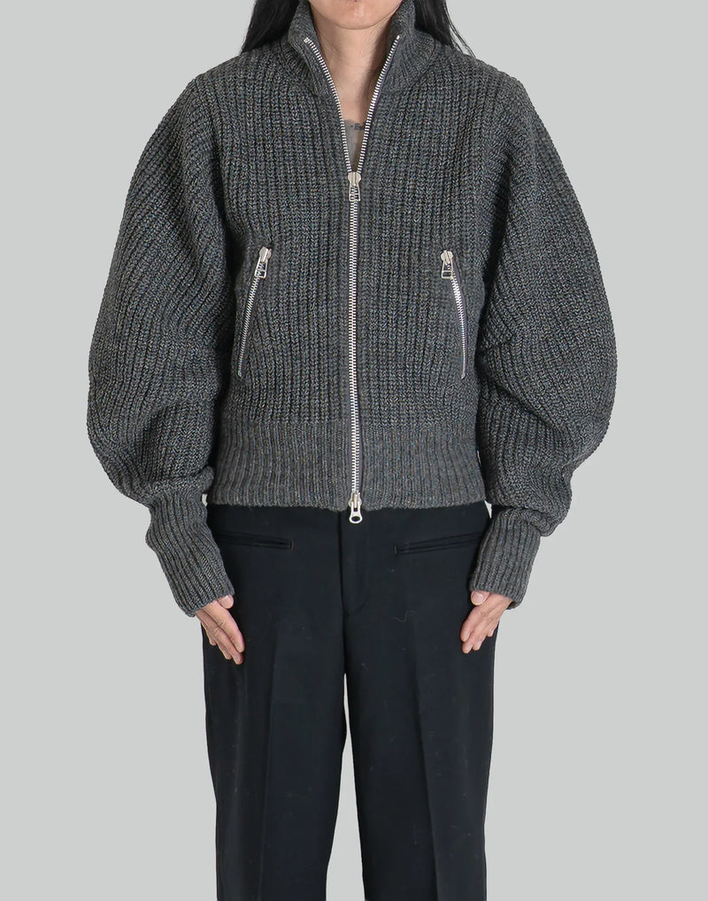 JOHN LAWRENCE SULLIVAN - RIBED MASSIVE ROUNDED SLEEVE ZIP-UP KNIT JACKET - 082plus